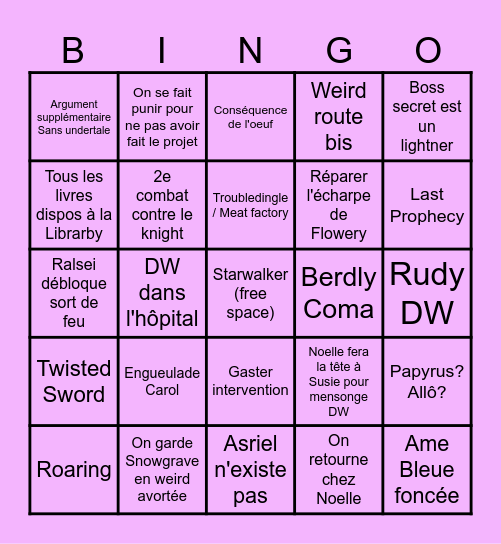 CHAPITRE 6 DELTARUNE Bingo Card