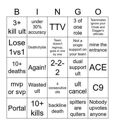 Marvel Rivals Bingo Card