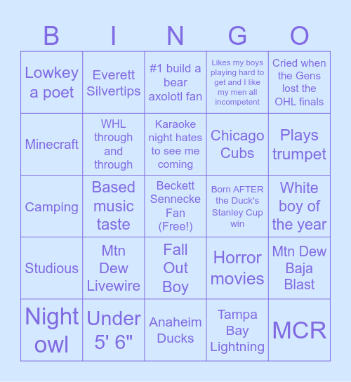 Daily Beckett Sennecke Bingo Card