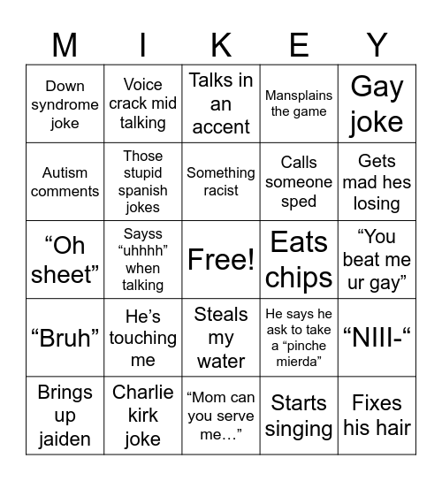 Xavier Bingo Card