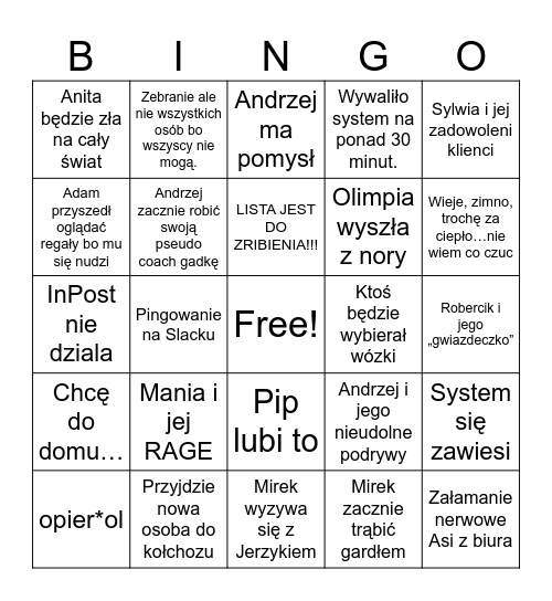 Bingo Kawowo Bingo Card