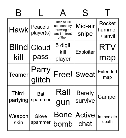 Blast Zone Bingo Card