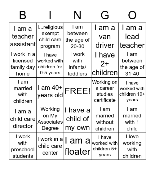 Interpersonal Bingo Card