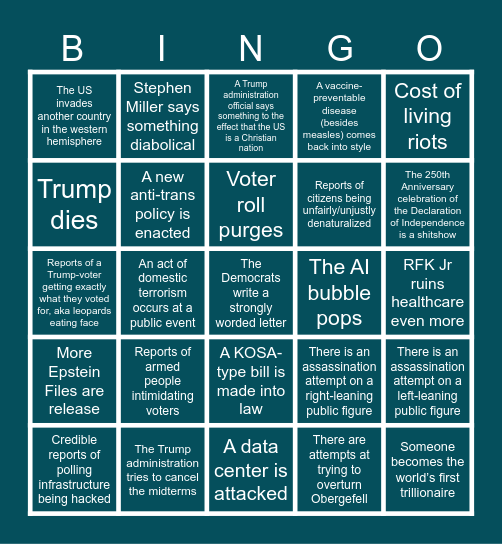 2026 Predictions Bingo Card