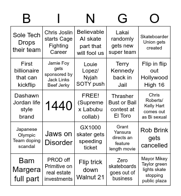 Skate Bingo Card