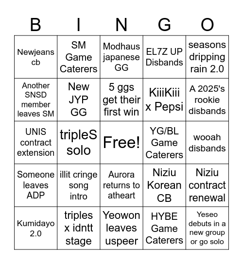 Lesser 2026 Bingo Card