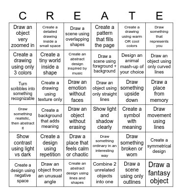 Art Challenges - Advanced Bingo Card