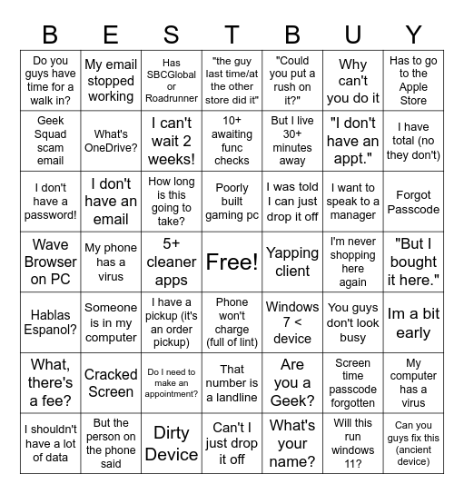 GeekSquad Bingo Card Bingo Card