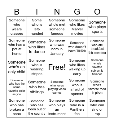 Getting To Know You Bingo Card