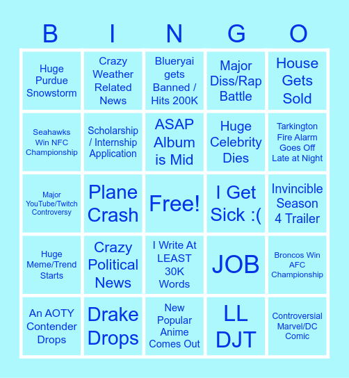 January Bingo Card