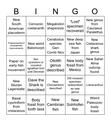 Palaeoichthyology 2026 Bingo Card