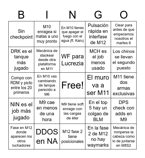 Bingo Arcadion tier 3 Bingo Card