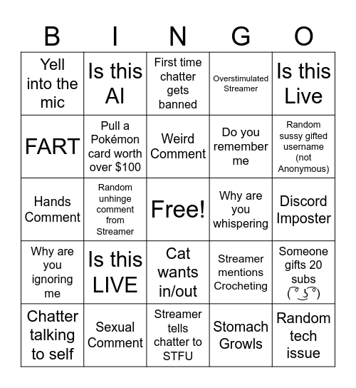 UNHINGED STREAM Bingo Card