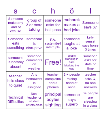 school bingo :) Bingo Card