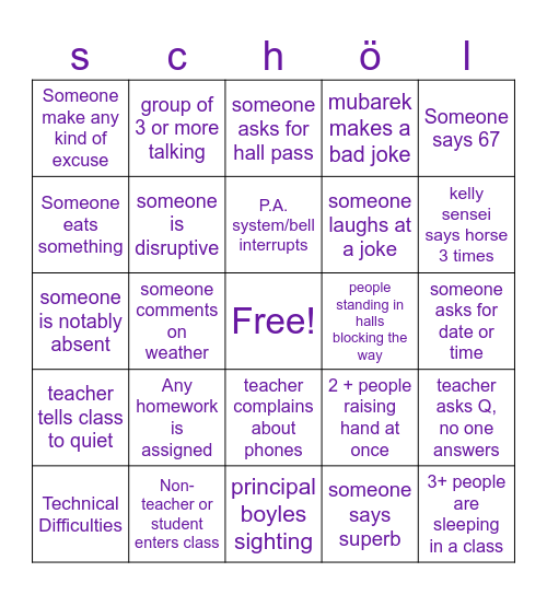 school bingo :) Bingo Card