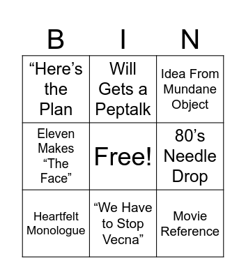 Stranger Things Bingo Card