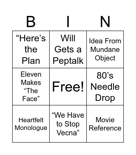 Stranger Things Bingo Card