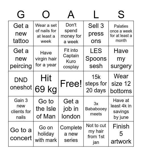 2026 goals Bingo Card
