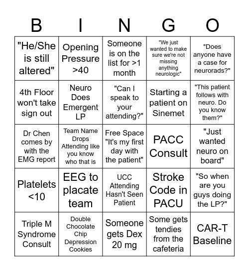 MSK Bingo Card