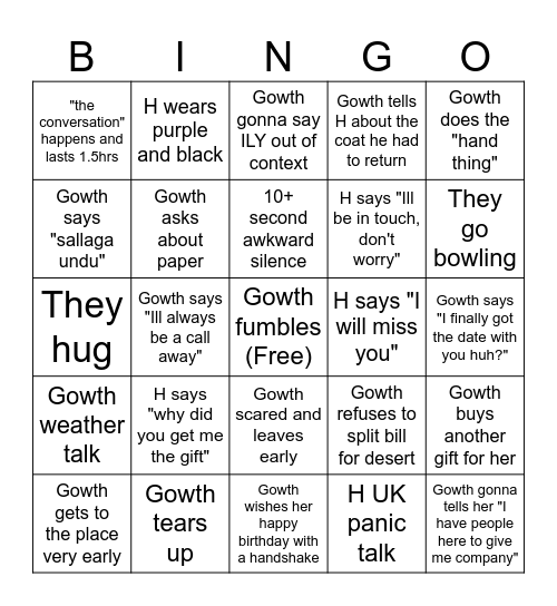 Gowth H date bingo Card