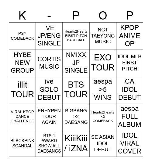 KPOP 2026 Bingo Card
