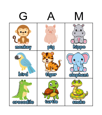 Animal Bingo Card