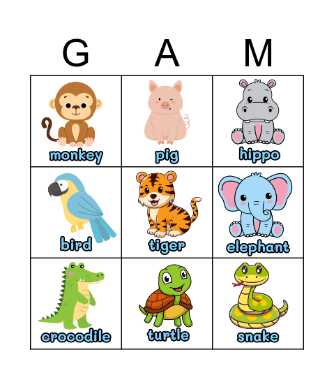 Animal Bingo Card