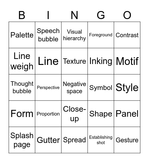 Art Terms Bingo Card