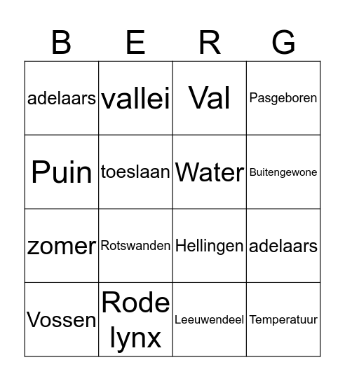 BBC Earth bingo Card