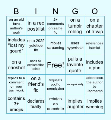 nic's bday bingo! leave a comment (that)... Bingo Card