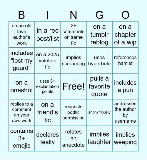 nic's bday bingo! leave a comment (that)... Bingo Card