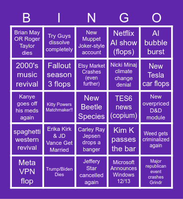 2026 Predictions Bingo Card