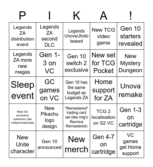 Pokemon 30th Anniversary Announcement Stream Bingo Card