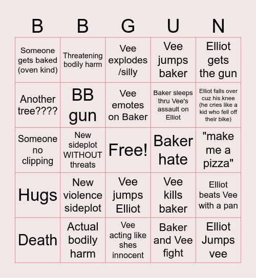 Elliot vs Vee 😨 Bingo Card