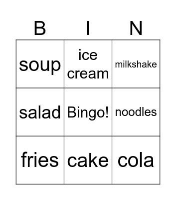 Food and Drinks Bingo Card