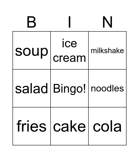 Food and Drinks Bingo Card
