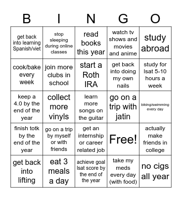 Tori's 2026 Bingo Card Bingo Card
