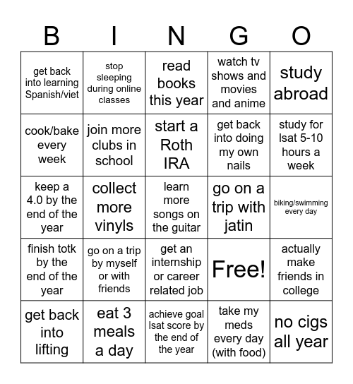 Tori's 2026 Bingo Card Bingo Card
