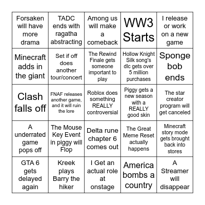 2026 BINGO CARD Bingo Card