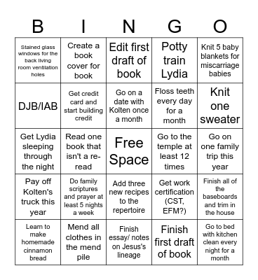 New Years Bingo Card