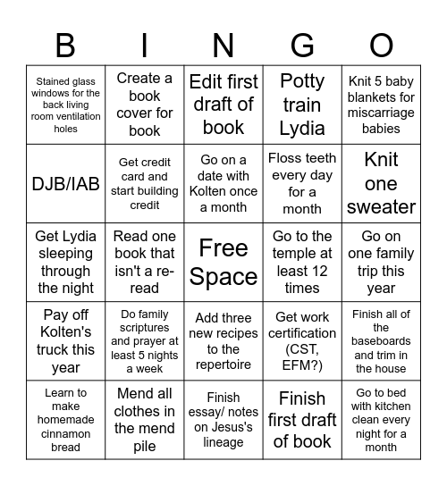 New Years Bingo Card