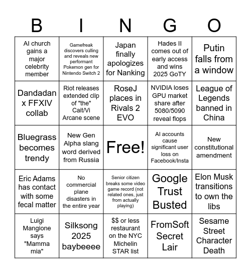 2025 Bingo Card