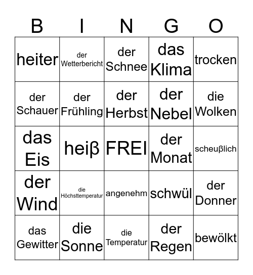 DAS WETTER Bingo Card