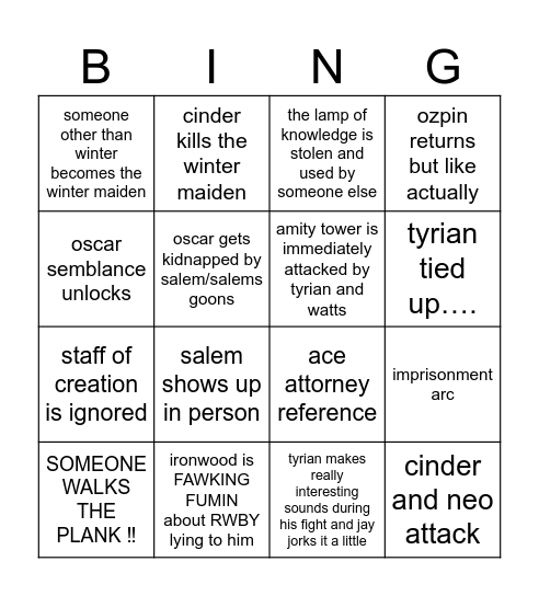 RWBY BNGO V7 JAY Bingo Card
