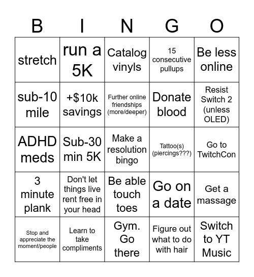 2026 Bingo Resolutions Bingo Card