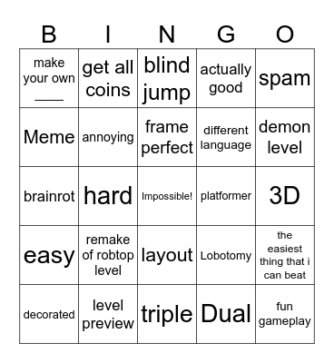 Geometry dash bingo! Bingo Card