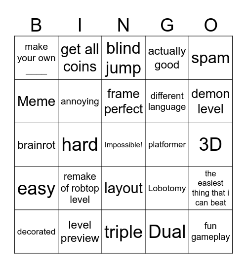 Geometry dash bingo! Bingo Card