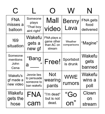 FNA Stream Bingo Card