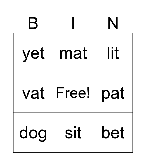 CVC Bingo Card