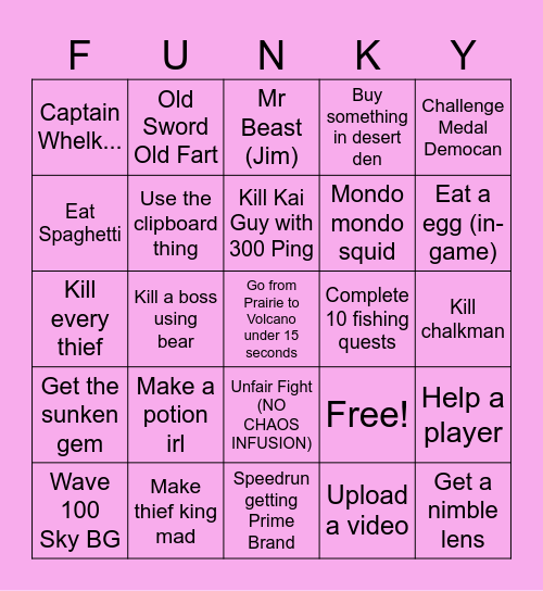 Funky Pilgrammed Bingo Card